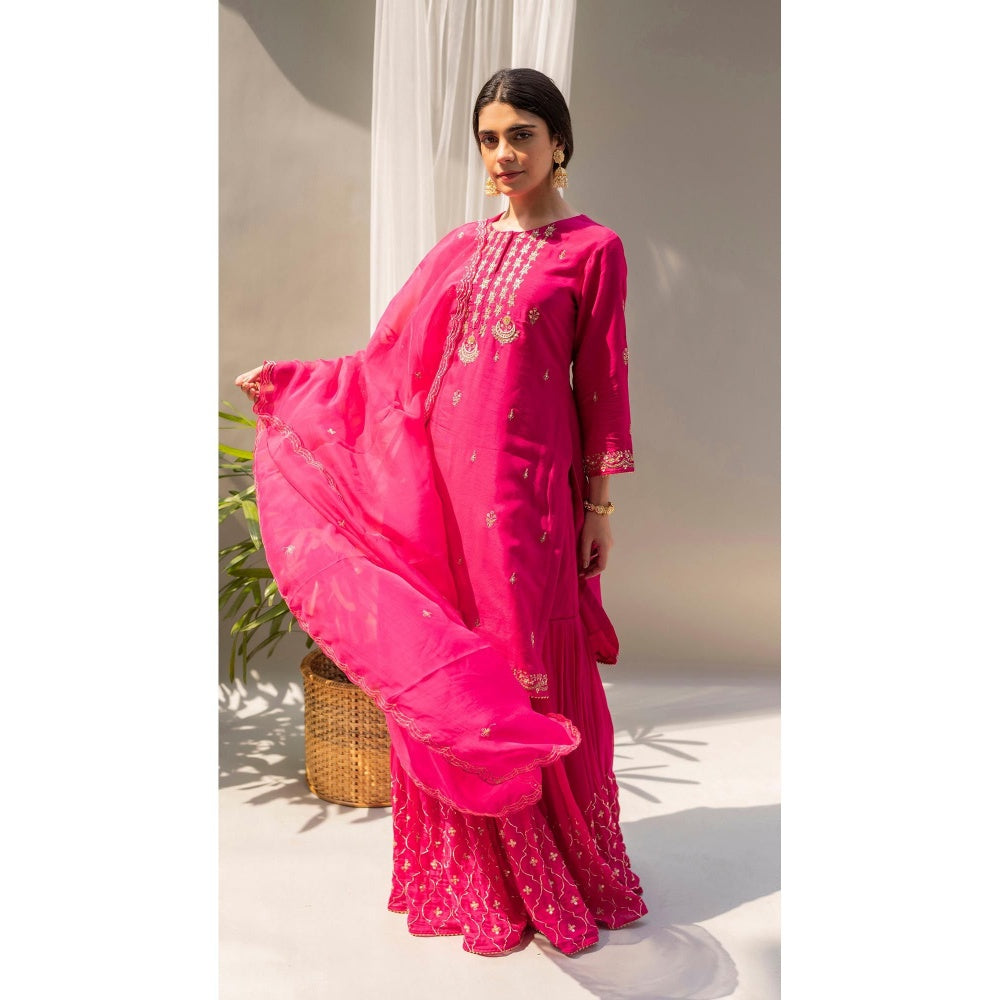 AM by Anita Mittal Chandbali Pink Kurta with Sharara and Dupatta