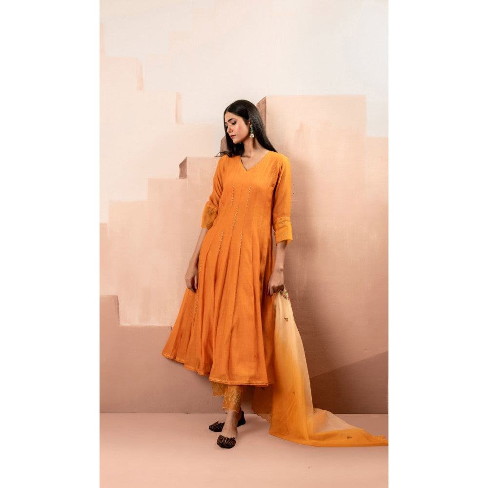 AM by Anita Mittal Ruhani Orange Anarkali with Pant and Dupatta