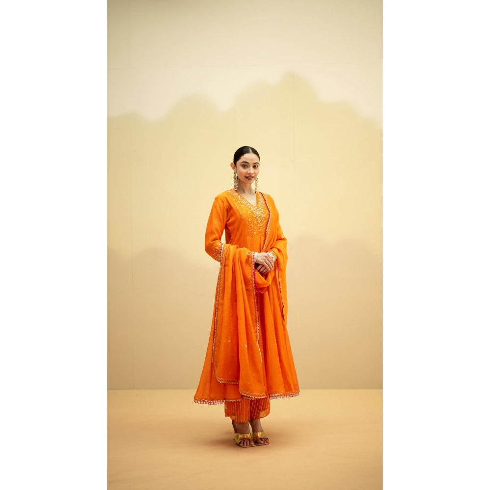 AM by Anita Mittal Taarini Orange Kurta with Pant and Dupatta