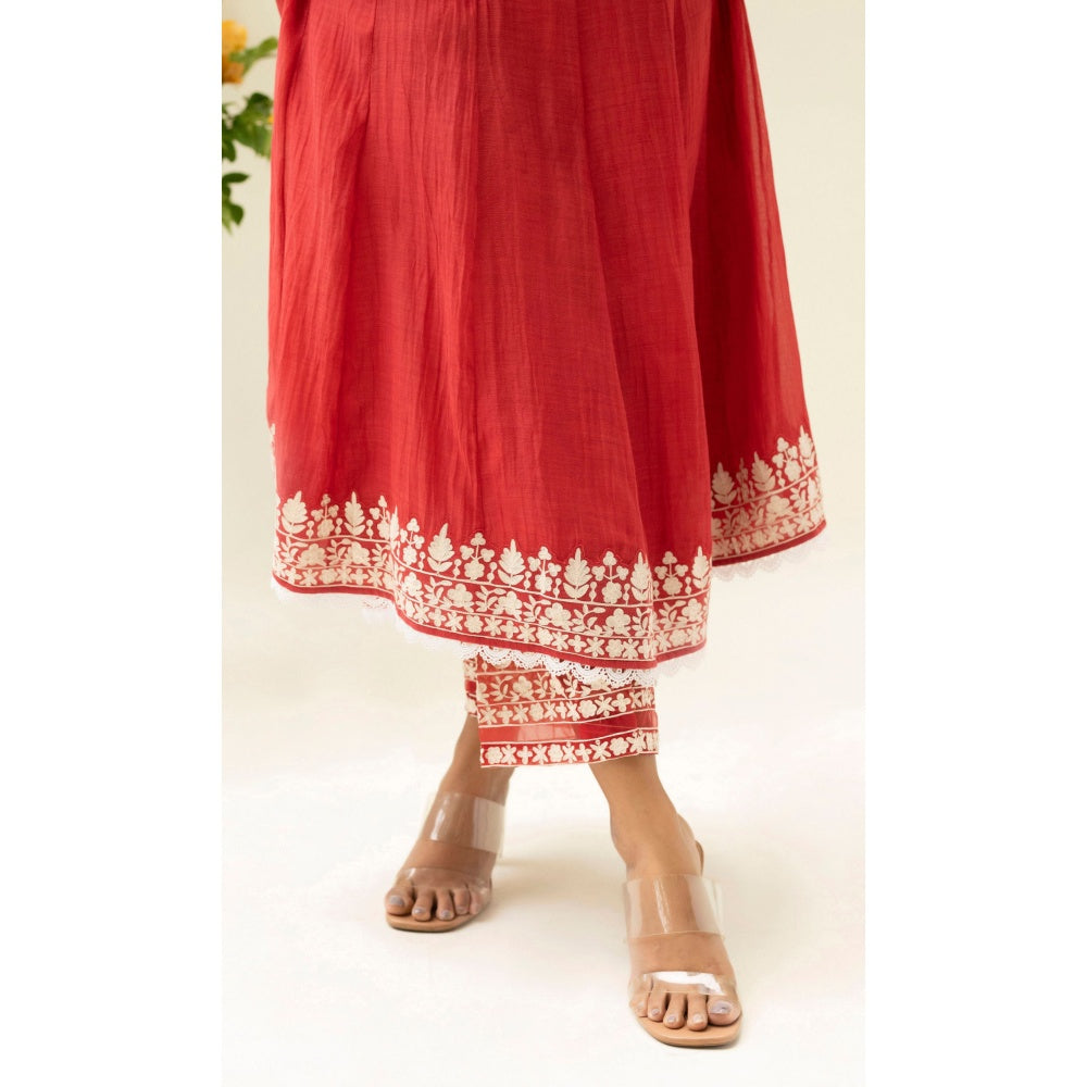 AM by Anita Mittal Parchhai Red Anarkali with Pant and Dupatta