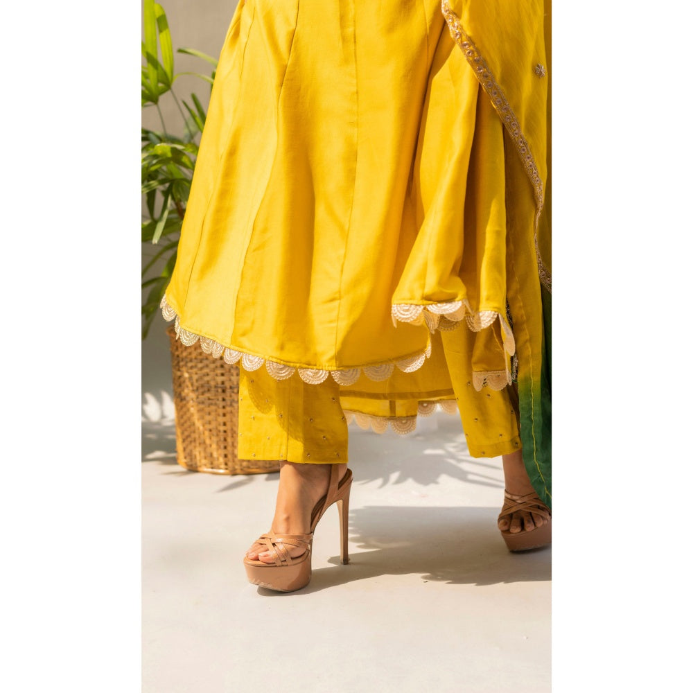 AM by Anita Mittal Dahliya Yellow Anarkali with Pant and Dupatta
