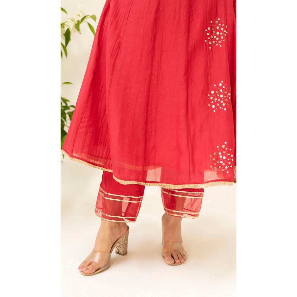 AM by Anita Mittal Muskat Red Angrakha with Pant and Dupatta