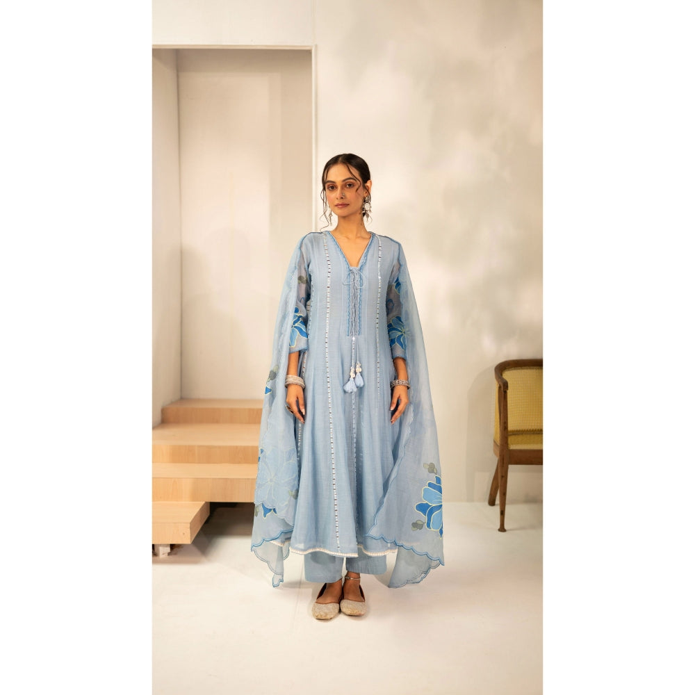 AM by Anita Mittal Zoya Blue Anarkali with Pant and Dupatta