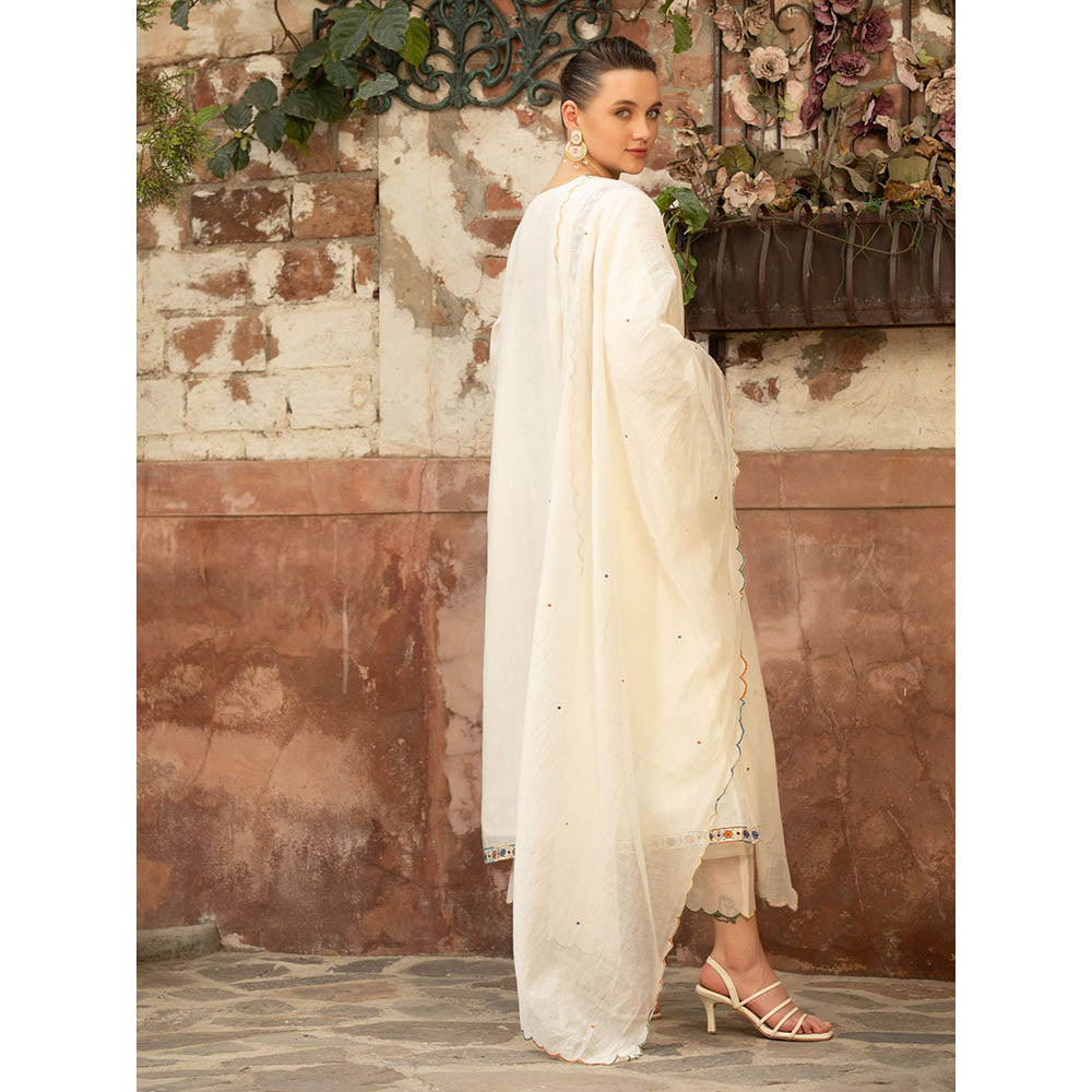 Amoree Ivory Meherbaan Angarkha Kurta with Pant and Dupatta (Set of 3)