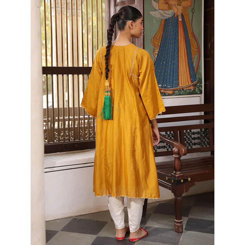 Amoree Mustard Rudra Aari & Sequin Embroidered Kurta & Dhoti (Set of 2)
