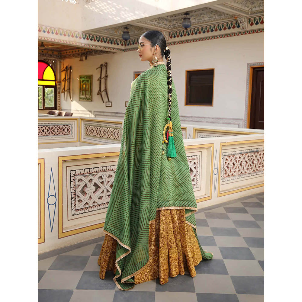 Amoree Womens Checks Yellow Lehenga with Stitched Blouse and Dupatta