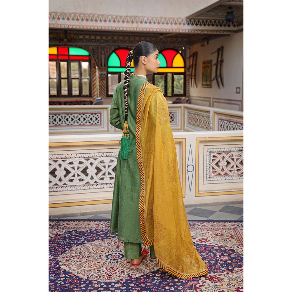 Amoree Green Silk Chanderi Zardozi Kurta with Pant & Dupatta