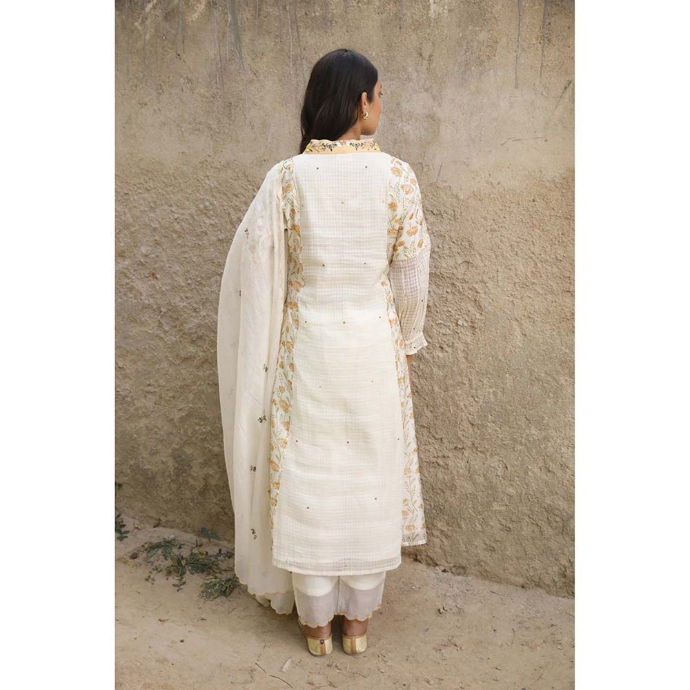 Amoree White Overlap Embroidered Kurta with Pant & Dupatta