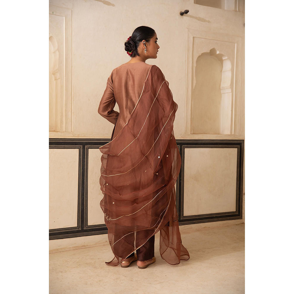 Amoree Brown Kurta with Pant and Dupatta