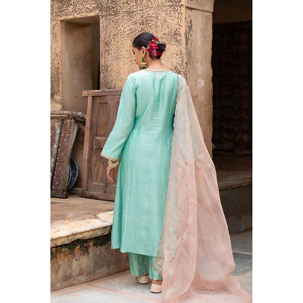 Amoree Turquoise Anarkali with Pant and Dupatta