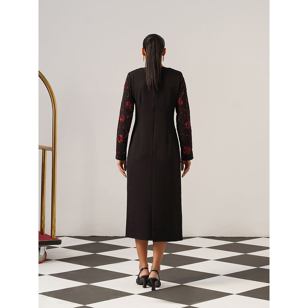 AMOSHI Women Black Polyester Midi Dress