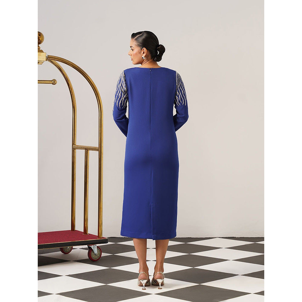 AMOSHI Women Blue Polyester Midi Dress