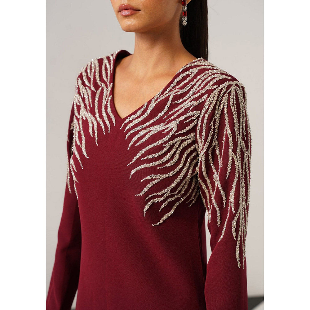 AMOSHI Women Burgundy Polyester Midi Dress