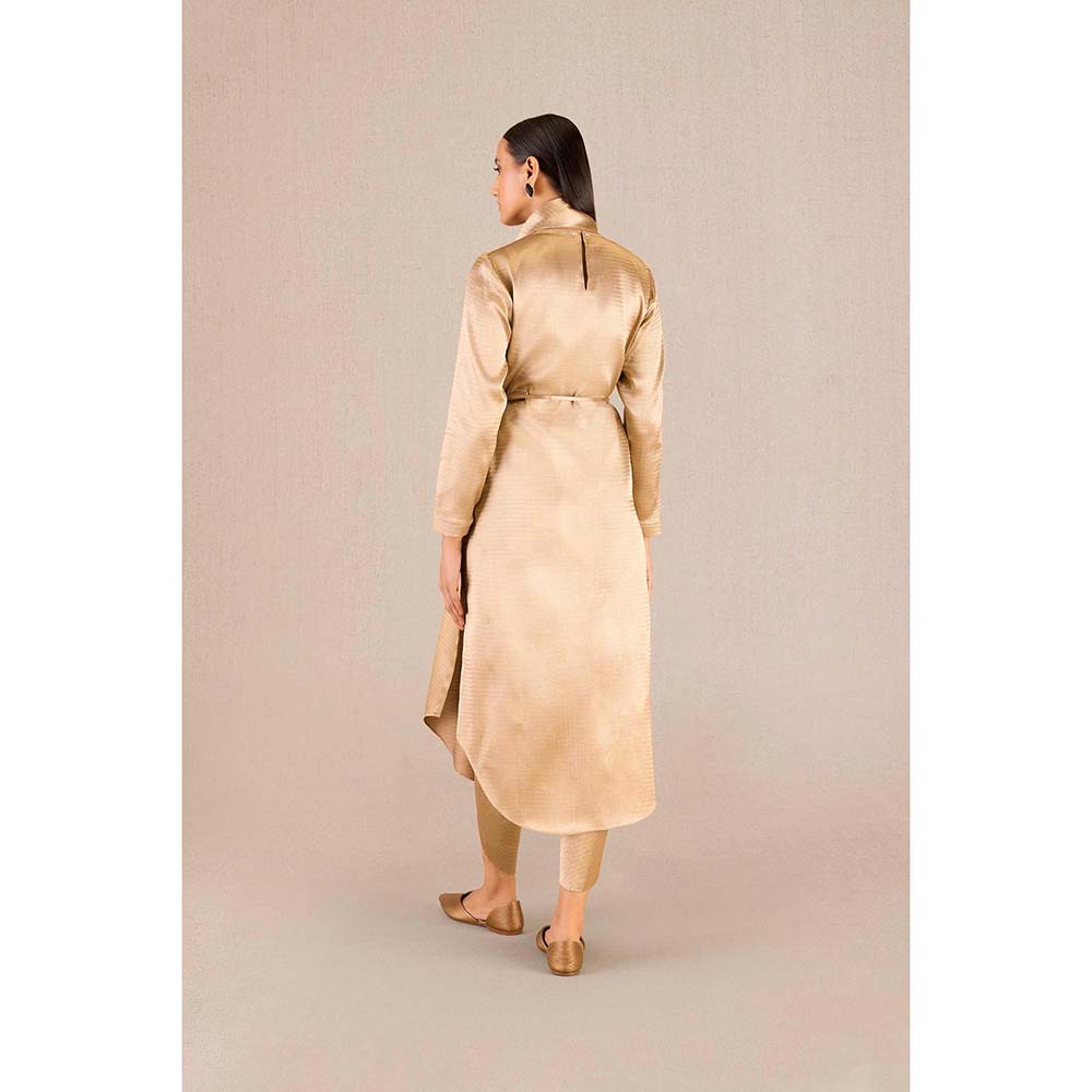 AMPM Ruhma Gold Textured Full Sleeves Kurta with Dhoti and Belt (Set of 3)
