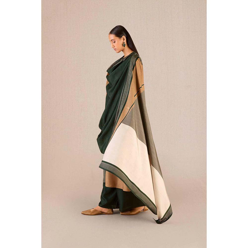AMPM Sahira Green Colorblock Kurta with Palazzo and Dupatta (Set of 3)
