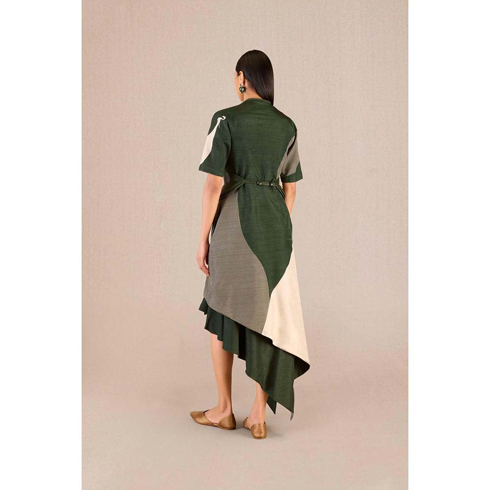 AMPM Serena Green Solid Dress with Jacket and Belt (Set of 3)