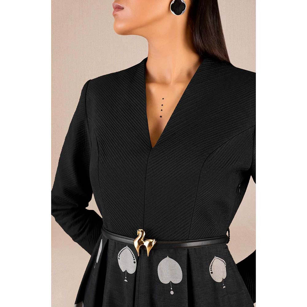 AMPM Sabra Black Printed Dress with Belt (Set of 2)