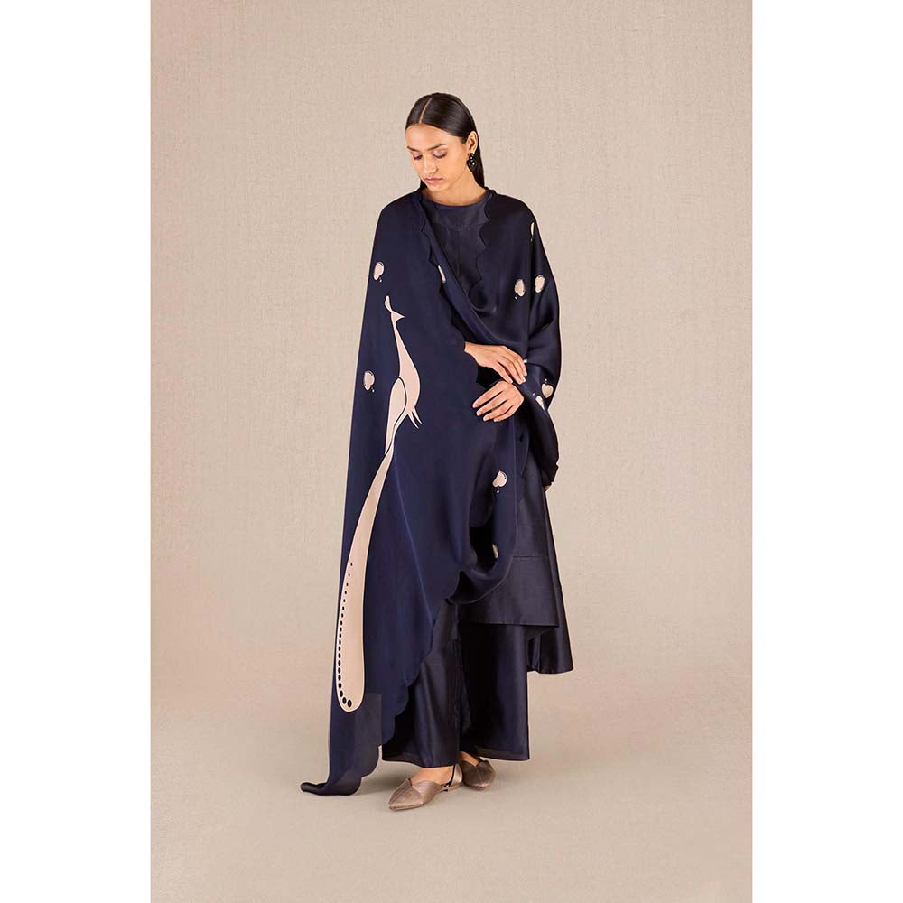 AMPM Abiha Navy Blue Printed Kurta with Palazzo and Dupatta (Set of 3)