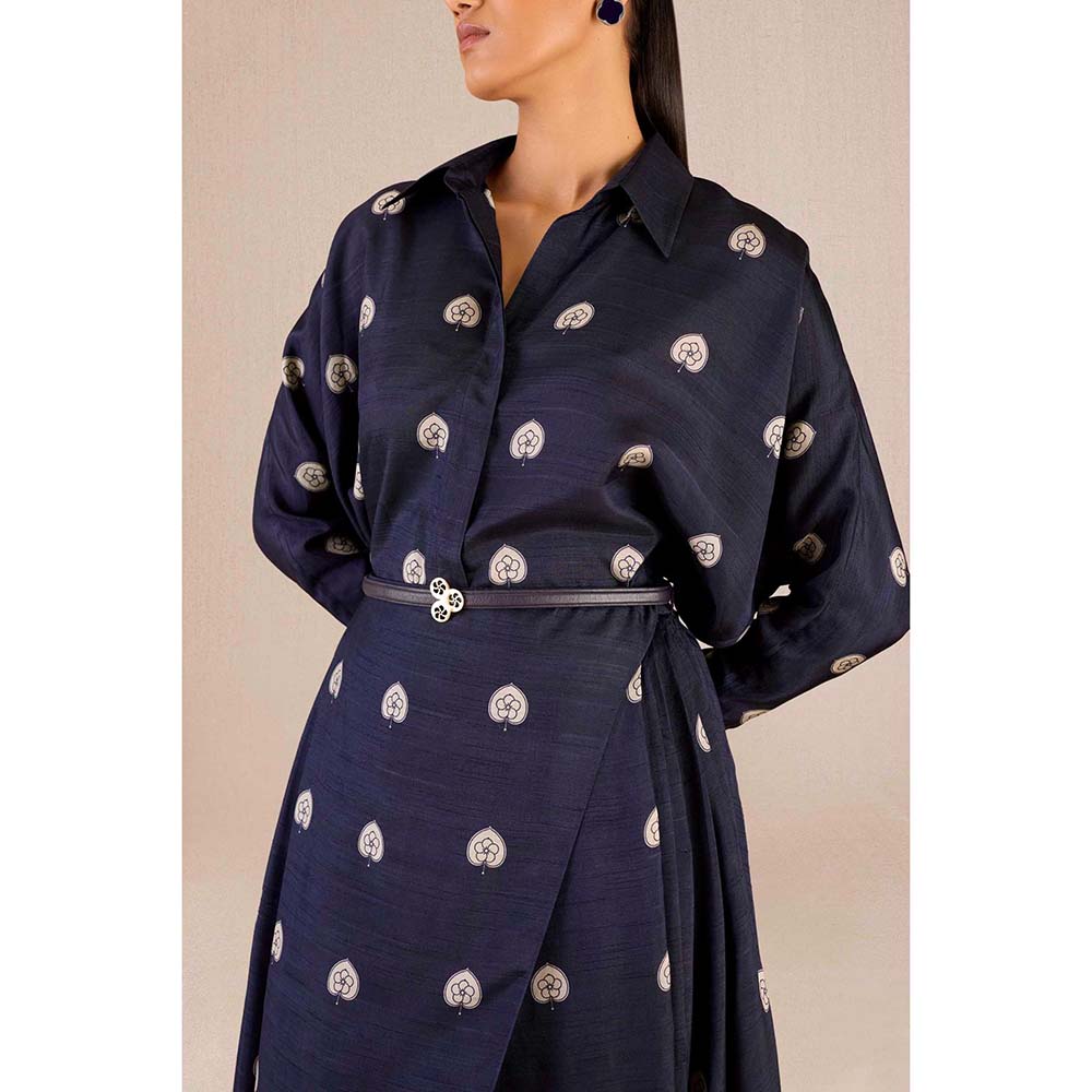 AMPM Emery Navy Blue Printed Shirt with Dhoti and Belt (Set of 3)