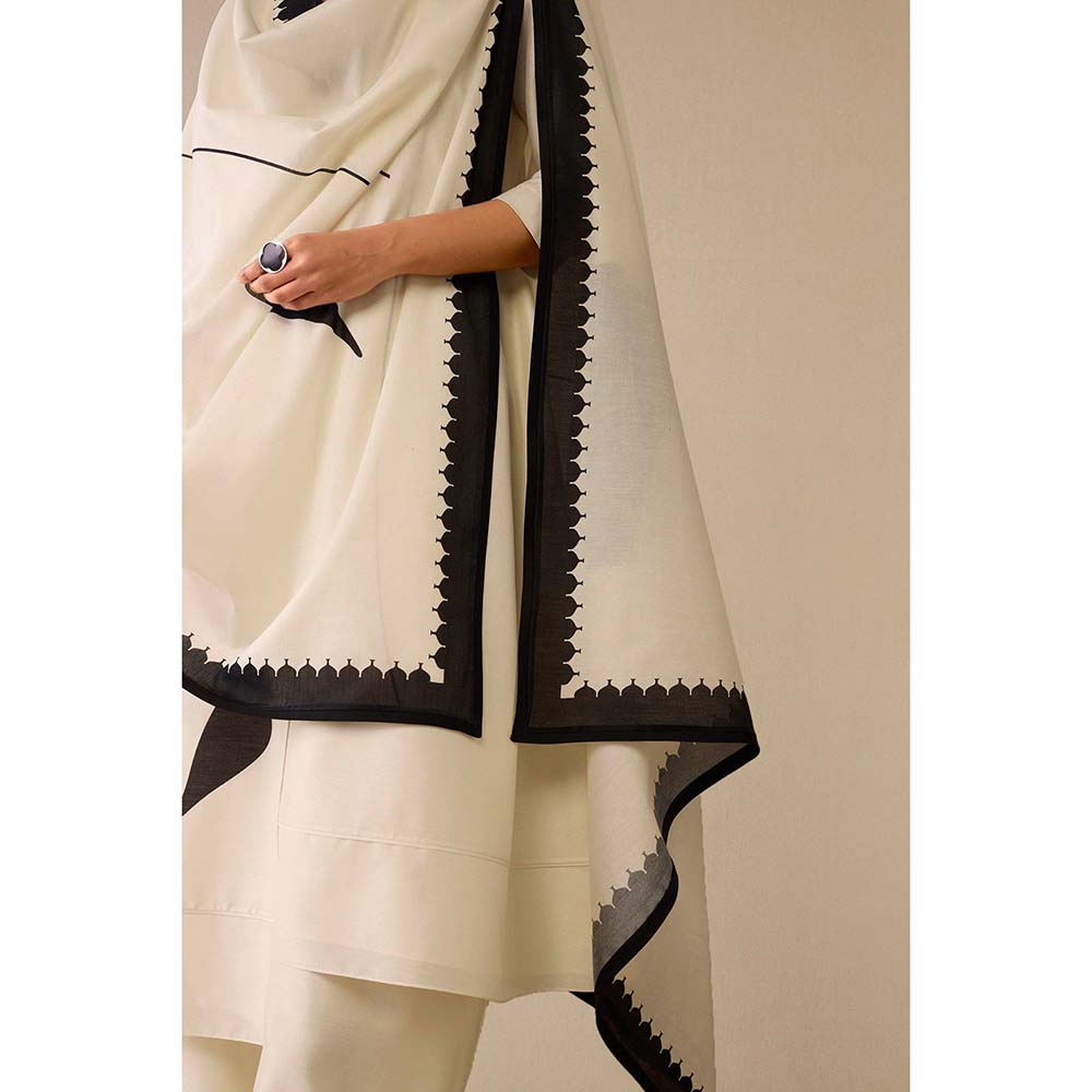 AMPM Ivory Dilruba Kurta with Palazzo and Dupatta (Set of 3)