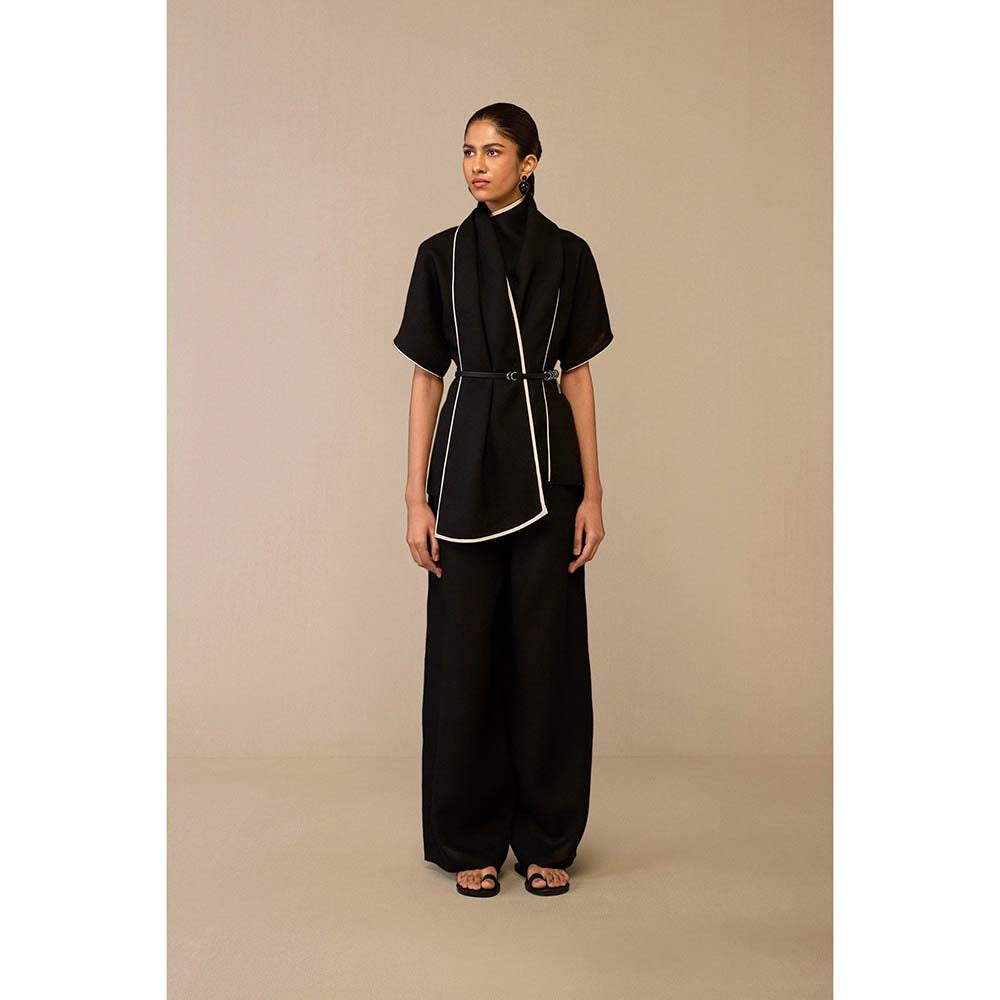 AMPM Black Dilnami Top with Palazzo and Belt (Set of 3)