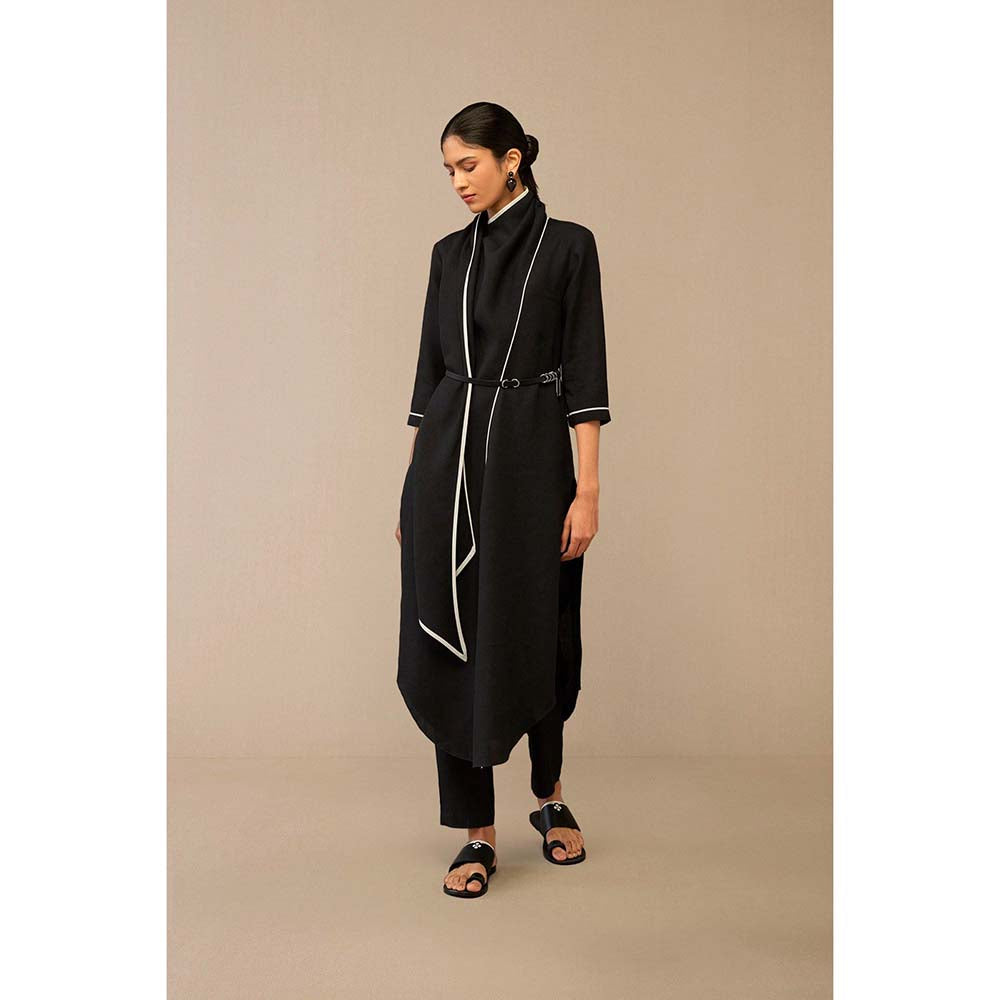 AMPM Black Dilawar Tunic with Palazzo and Belt (Set of 3)