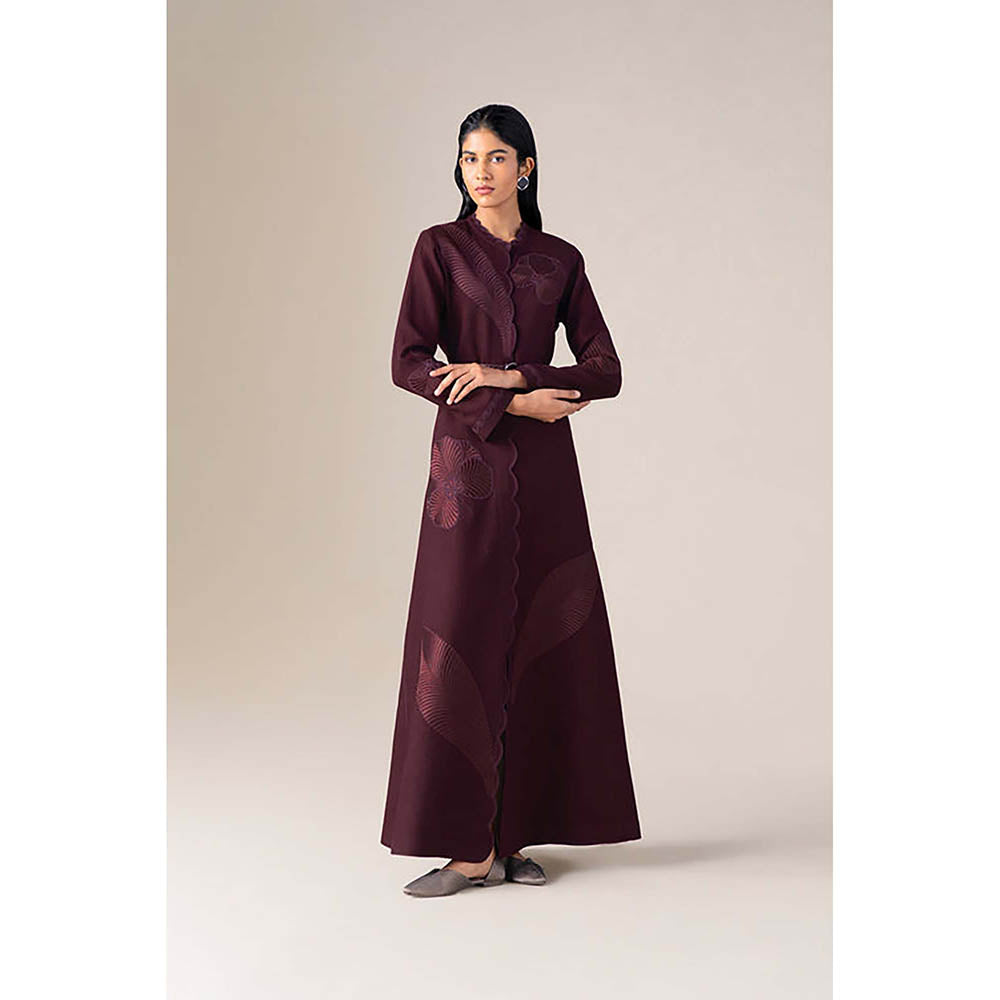 AMPM Women Burgundy Wool Winter Coat with Belt
