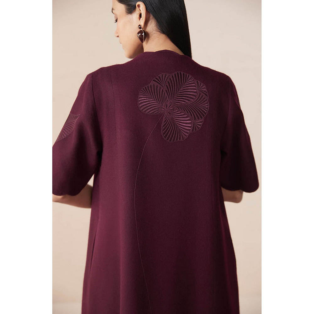 AMPM Burgundy Wool Embroidered Coat
