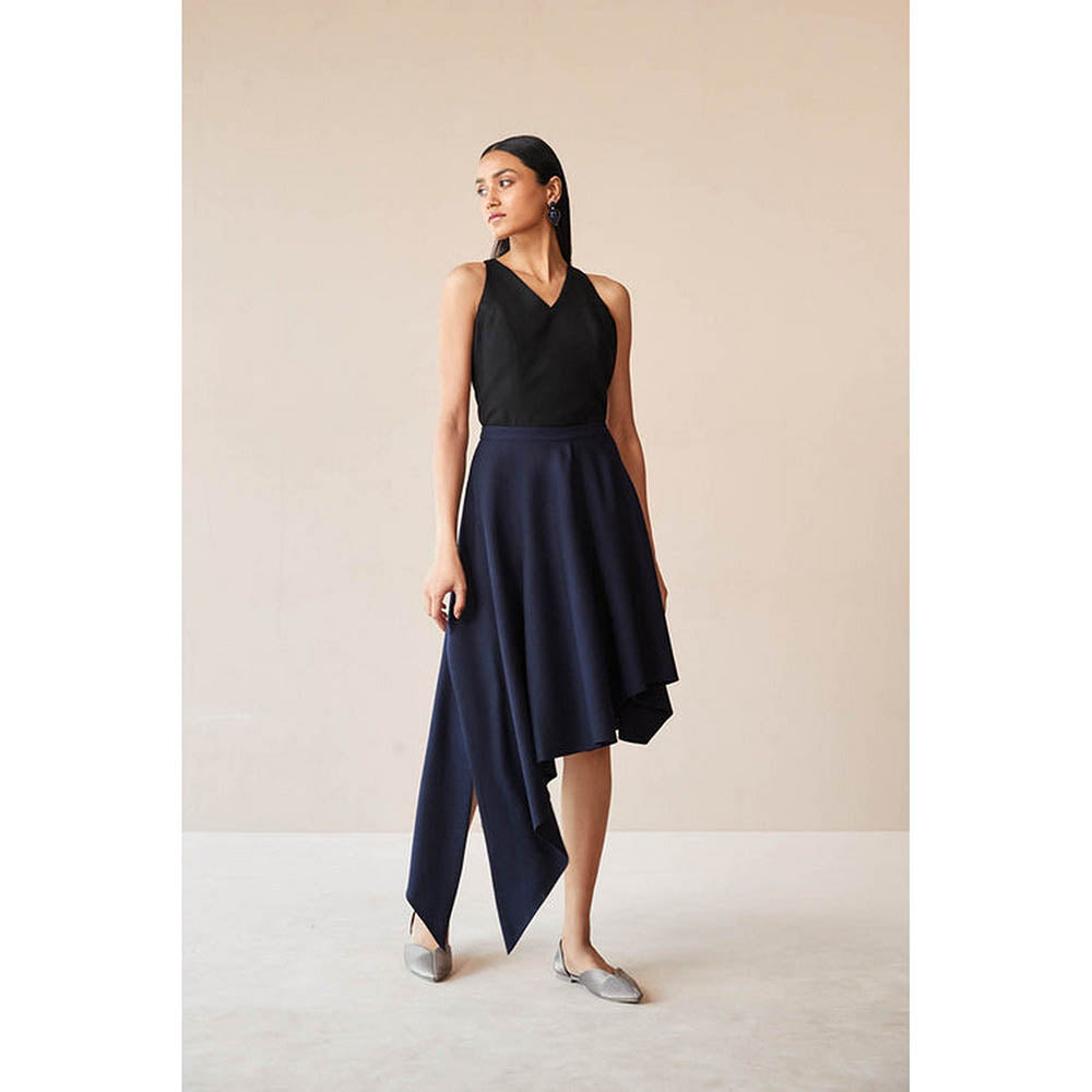 AMPM Navy Blue Marwa Jacket with Skirt and Belt