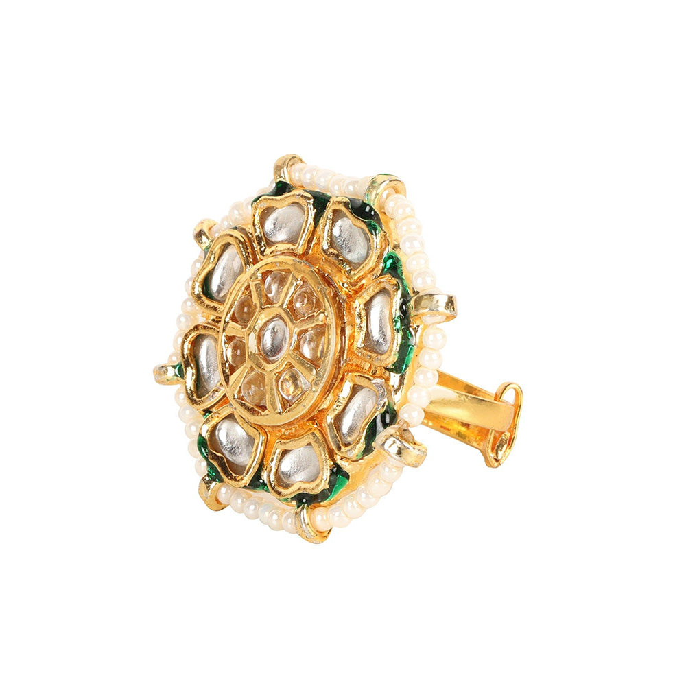 Amreli Jaipur Kundan Adjustable Pearl Ring