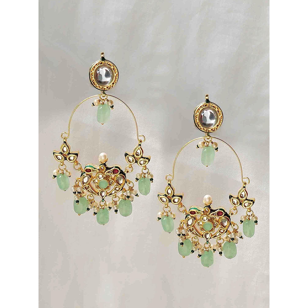 Amreli Jaipur Mint Green Kundan Chandbalis