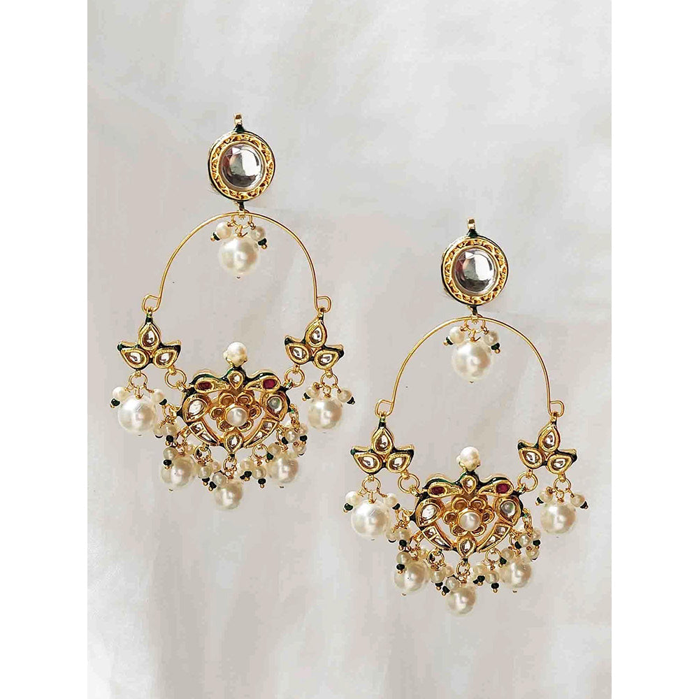 Amreli Jaipur White Kundan Chandbali Earrings