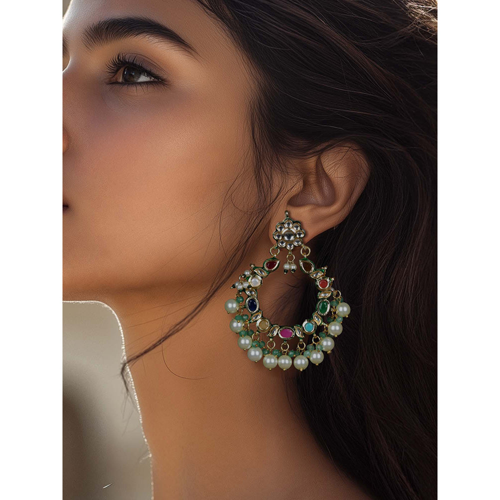 Amreli Jaipur Multicolored Kundan Chandbalis