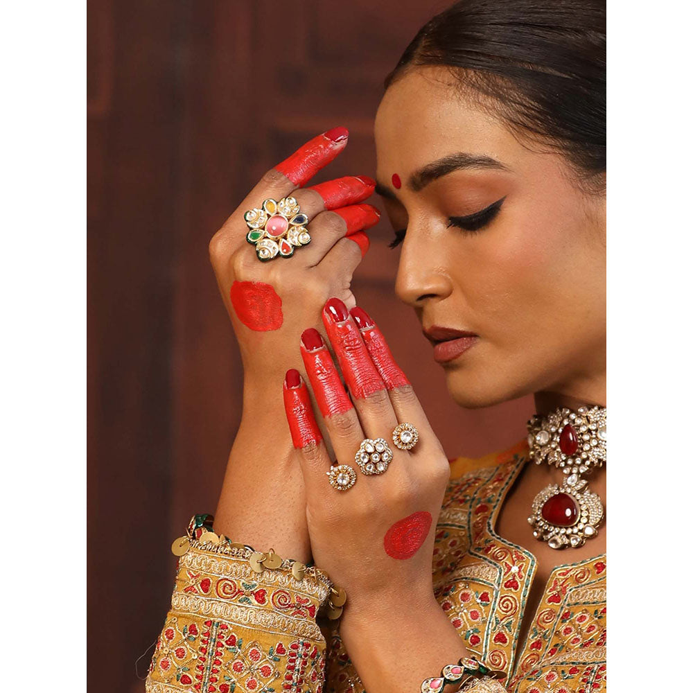 Amreli Jaipur Pink Adjustable Kundan Ring