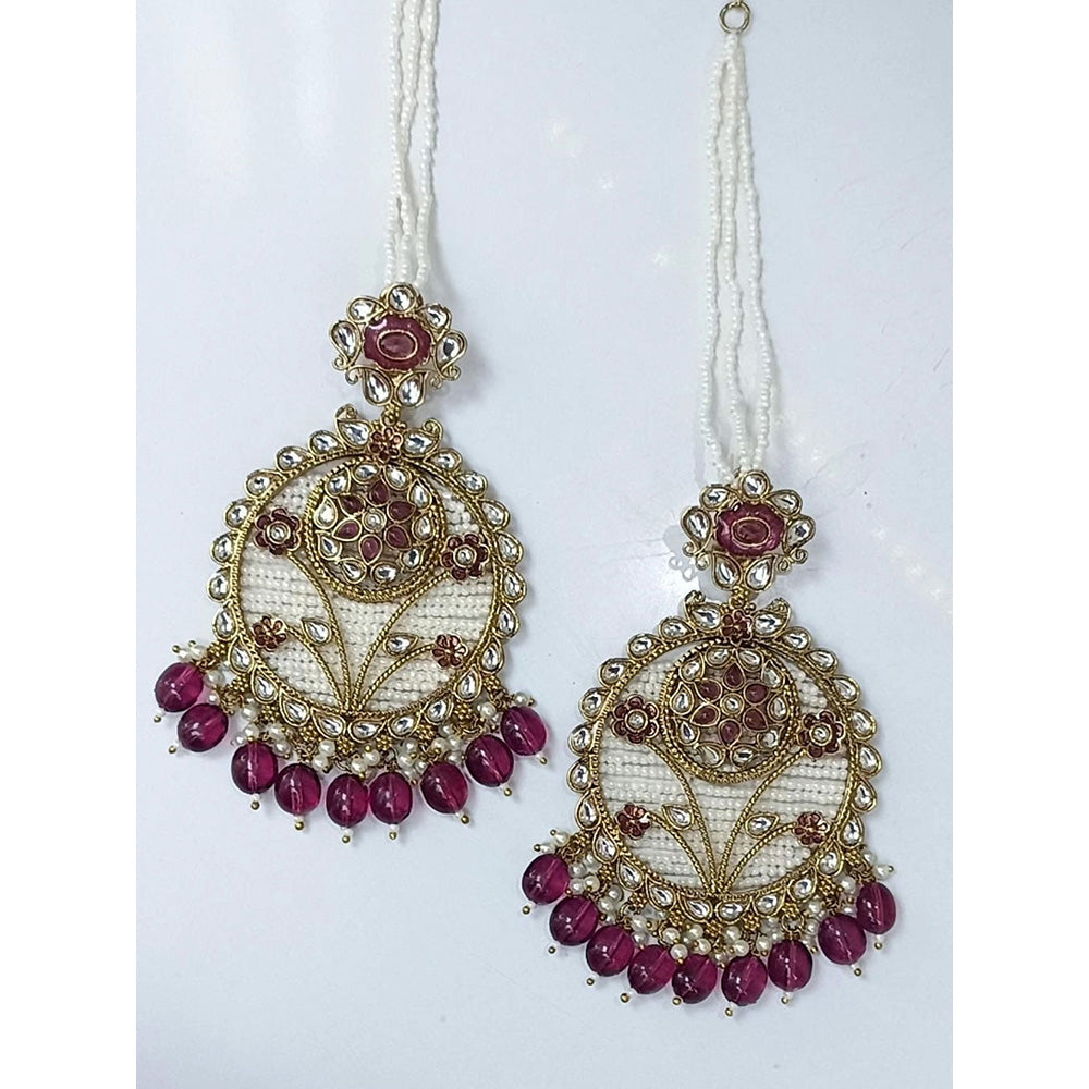 Amreli Jaipur Purple Kundan Chandbali Earrings