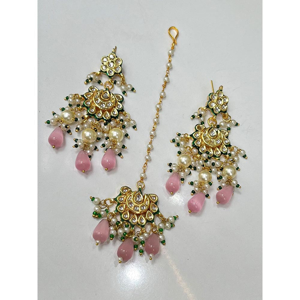 Amreli Jaipur Pink Kundan Earrings with Maangtika