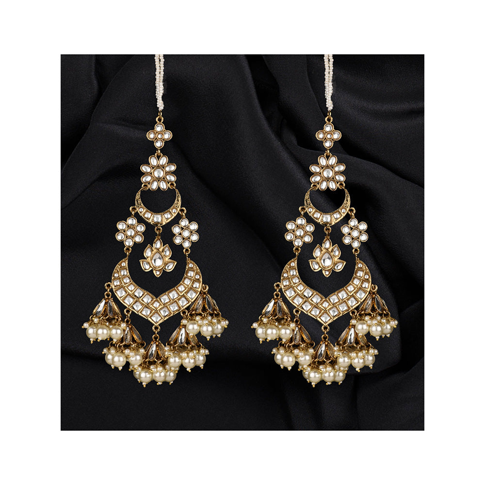 Amreli Jaipur White Kundan Dangler Earrings with Earchains