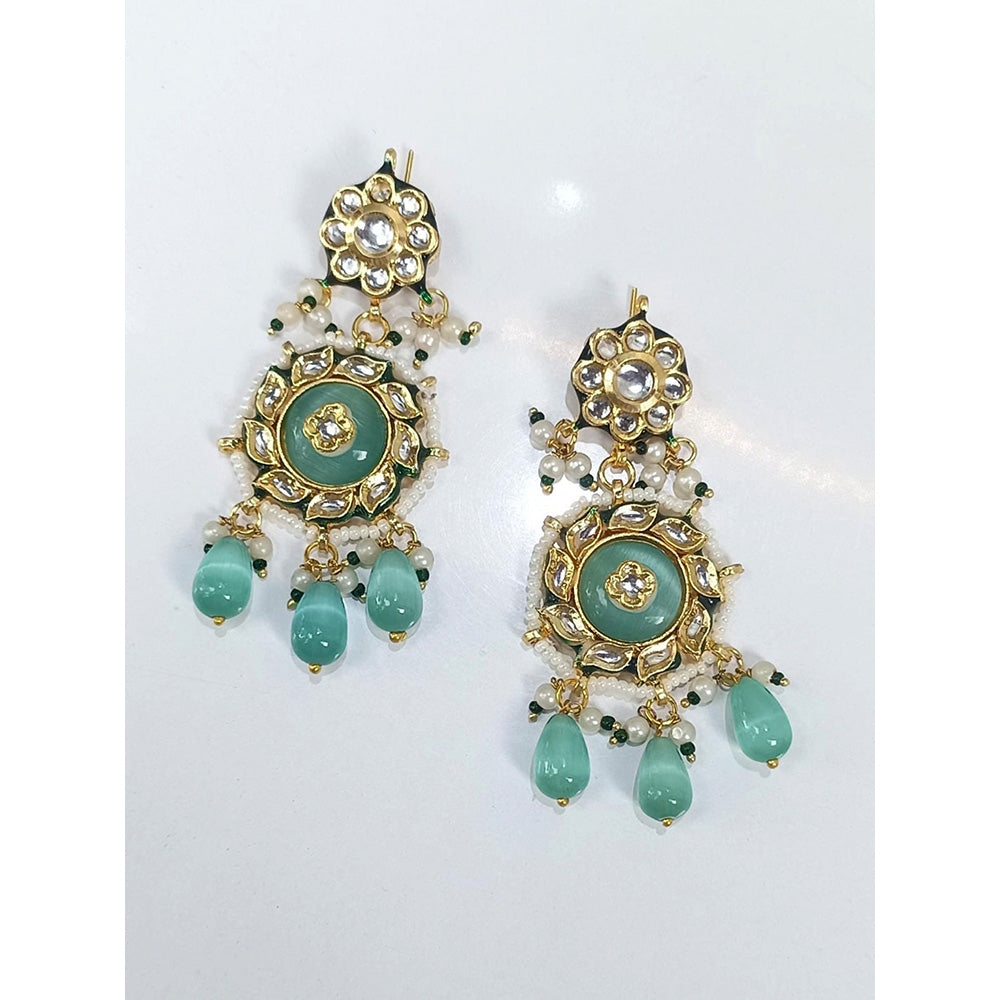 Amreli Jaipur Mint Green Kundan Earrings
