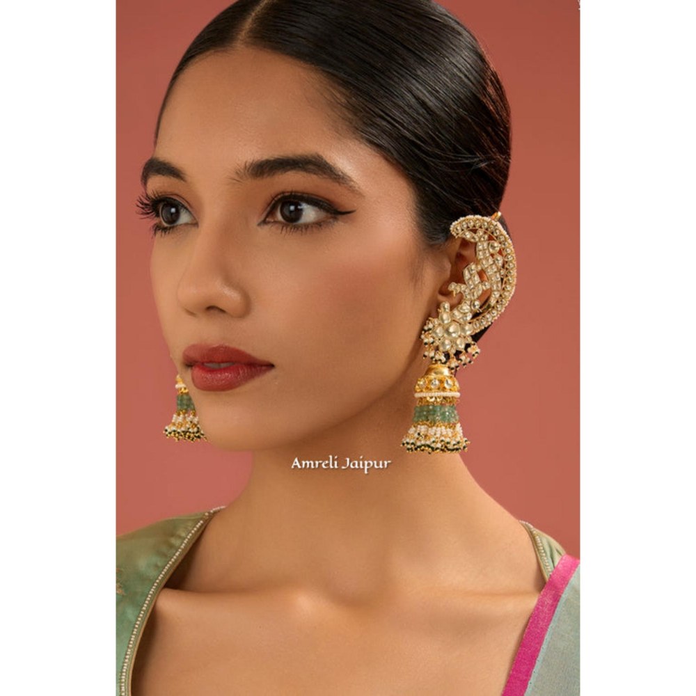 Amreli Jaipur Aila Pachi Green Kundan Jhumkas