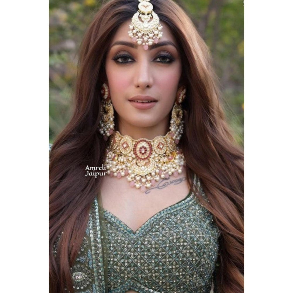 Amreli Jaipur Aleesha Polki Pink Choker Set