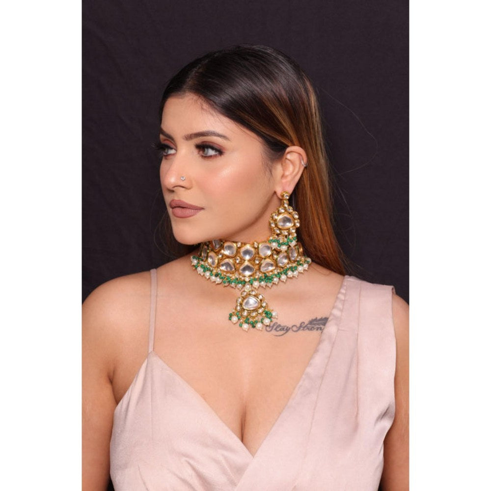 Amreli Jaipur Kundan Bloom Green Necklace Set