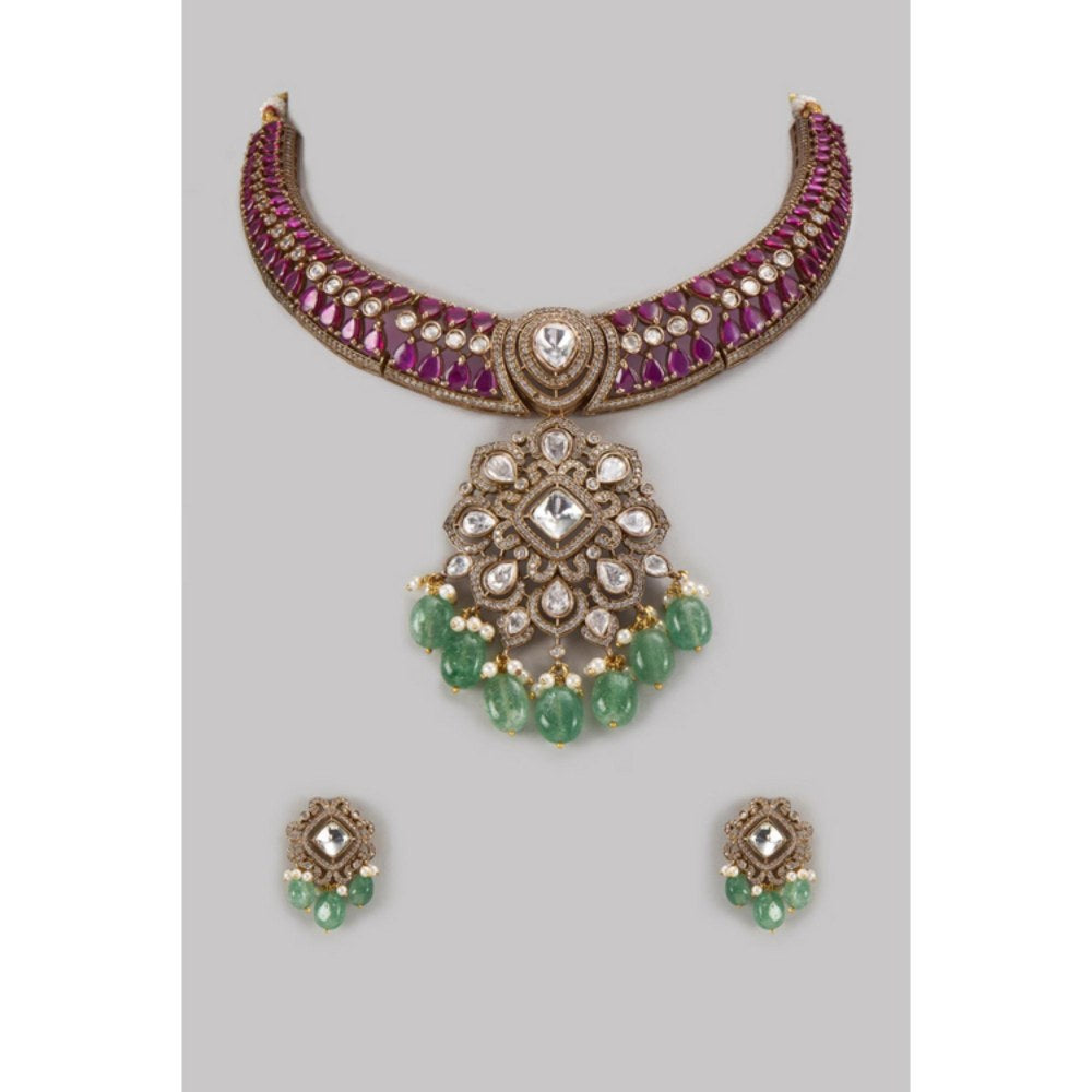 Amreli Jaipur Laincee Ruby Polki Necklace Set