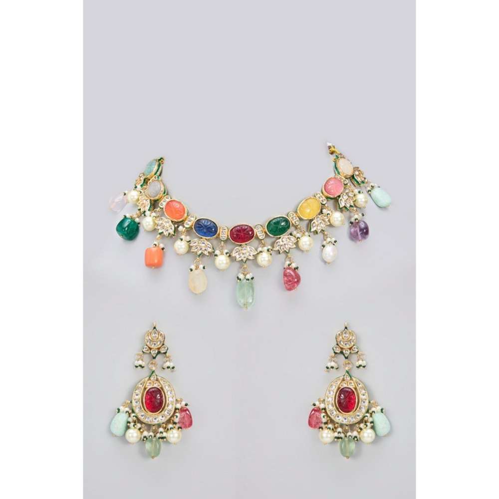 Amreli Jaipur Namya Navratan Gold Kundan Set