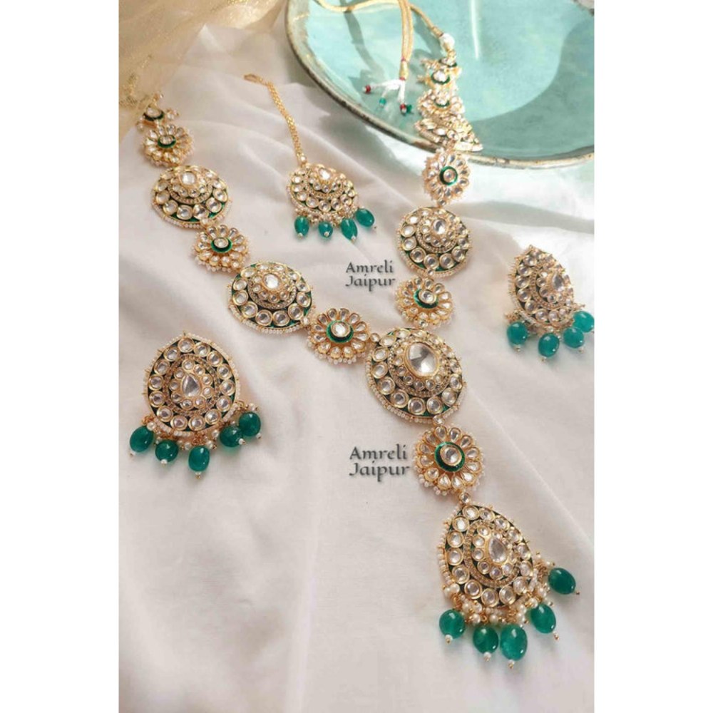 Amreli Jaipur Nayonika Long Emerald Necklace Set