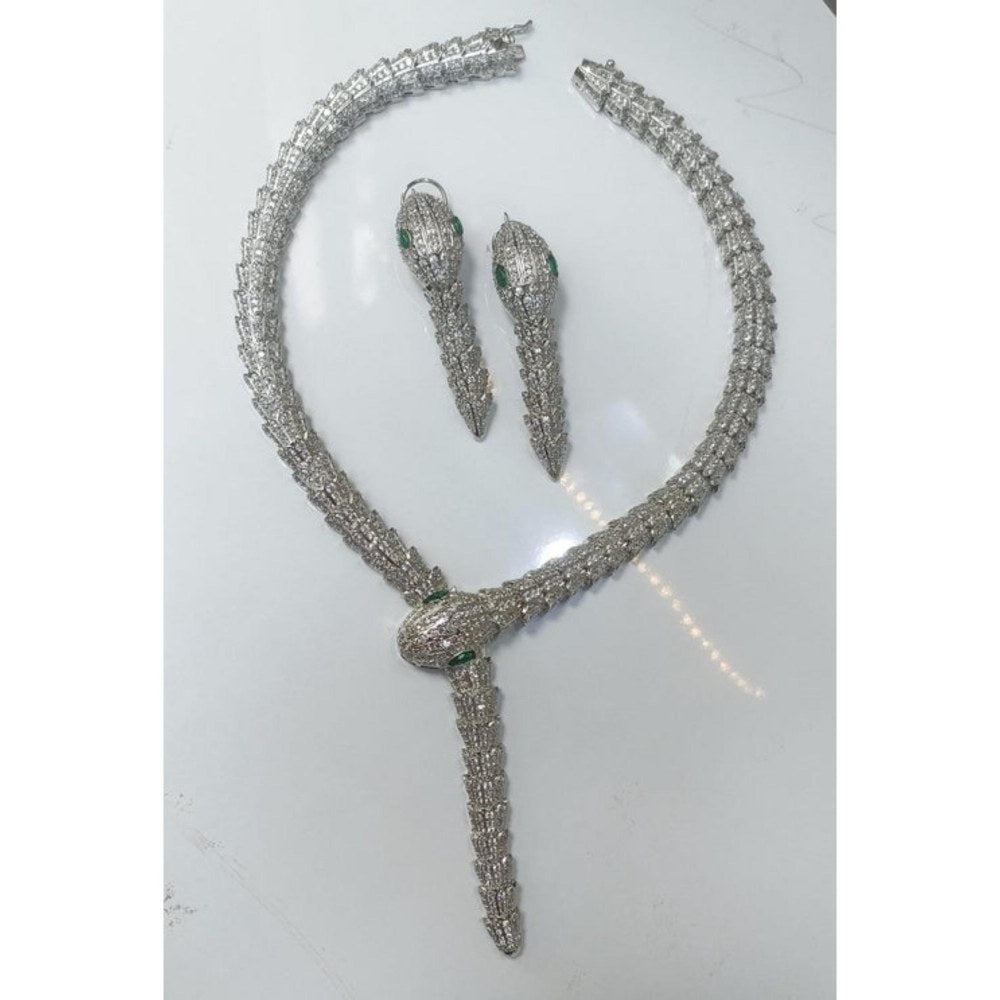 Amreli Jaipur Serpent Silver Diamond Necklace Set