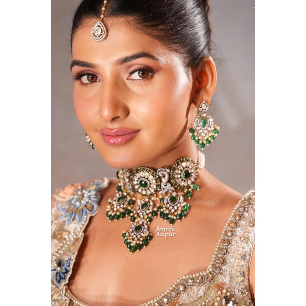 Amreli Jaipur Shiveen Emerald Polki Choker Set