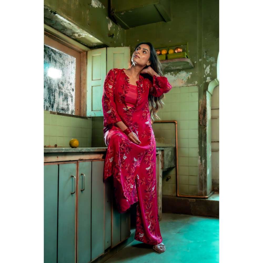 Amrood Pink Straight Kurta with Pant (Set of 2)