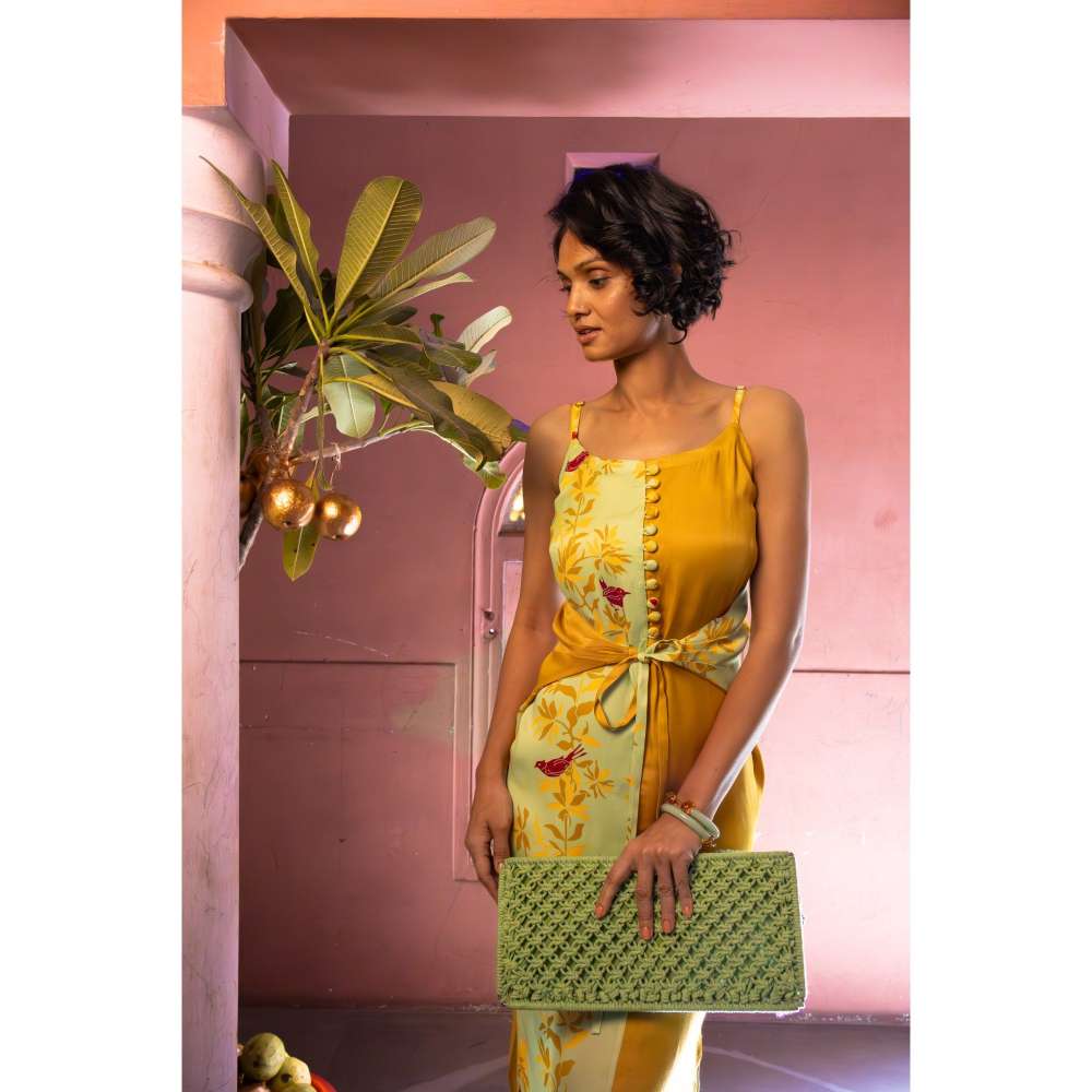 Amrood Yellow Long Dress with Bustier (Set of 2)