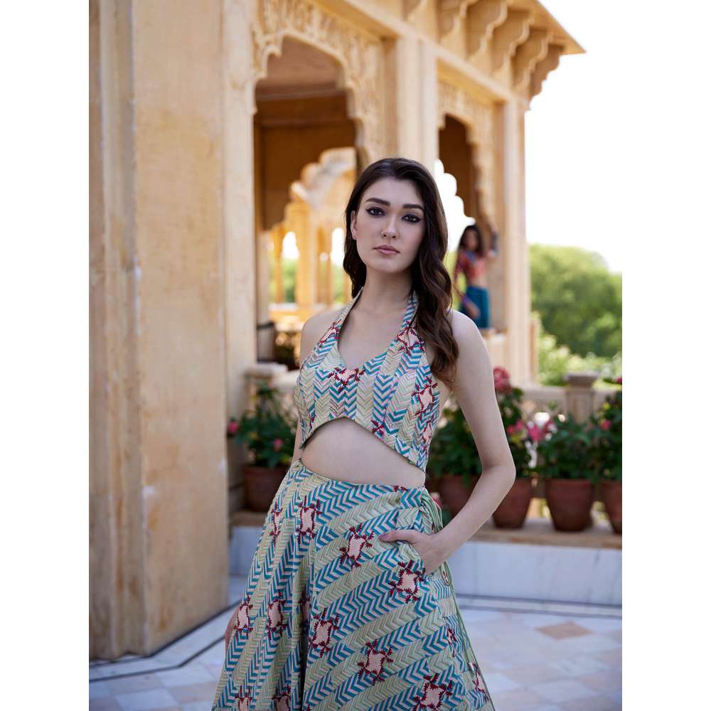 Amrood Green Blouse with Lehengas (Set of 2)