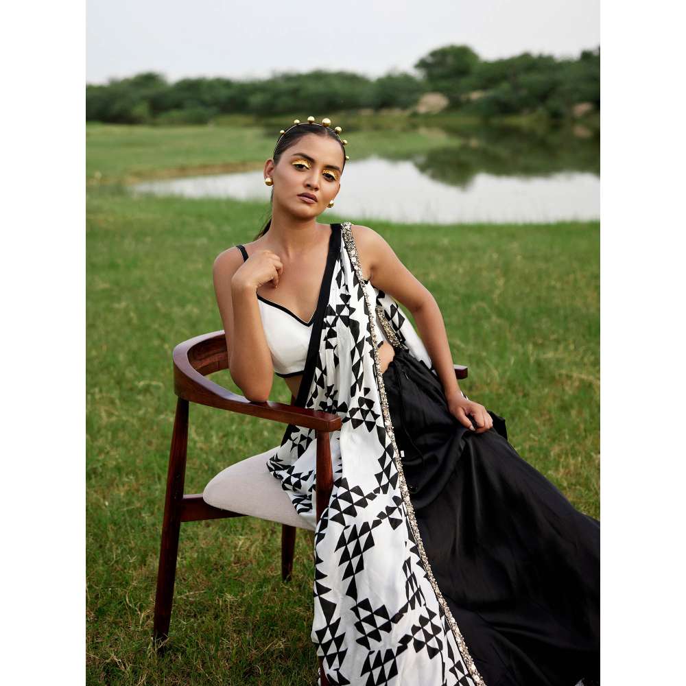 Amrood Black Blouse with Lehenga and Dupatta (Set of 3)